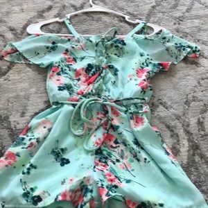 Blue romper w/ pink flowers